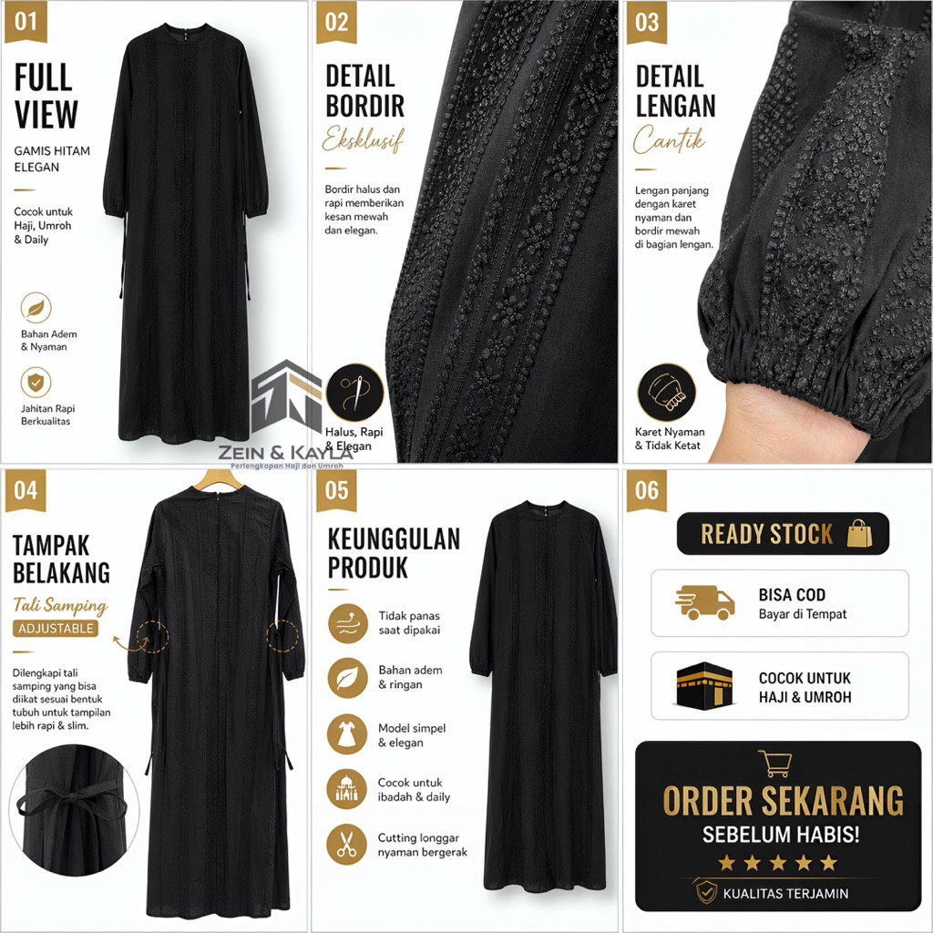 Baju Gamis Perempuan Putih & Hitam Katun Rubiah Salur Premium ( Size M-XXL ) Gamis Putih Salur Perle