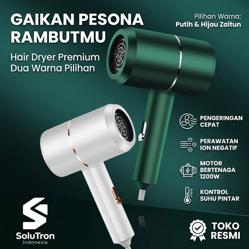 2026NEW Pengering Rambut Lipat Hair Dryer Ion Negatif Portable Low Watt, Gagang Anti Selip, 2 Tingka