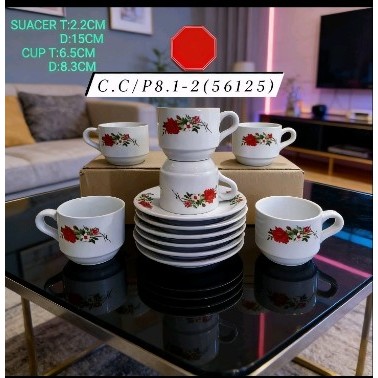 Cangkir Keramik Teh Kopi 1 Set Motif Bunga