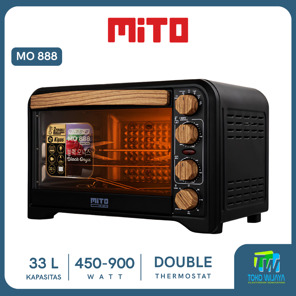 MITO Oven Listrik Mini MO 888 33L - Low Watt, Pegangan Kayu, Kapasitas Besar
