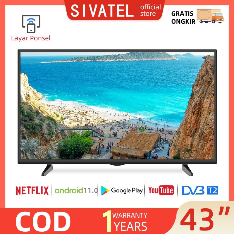 Sivatel Smart TV 43inch TV Digital 43 inch Smart TV LED Murah Promo FHD Televisi TV LED Digital