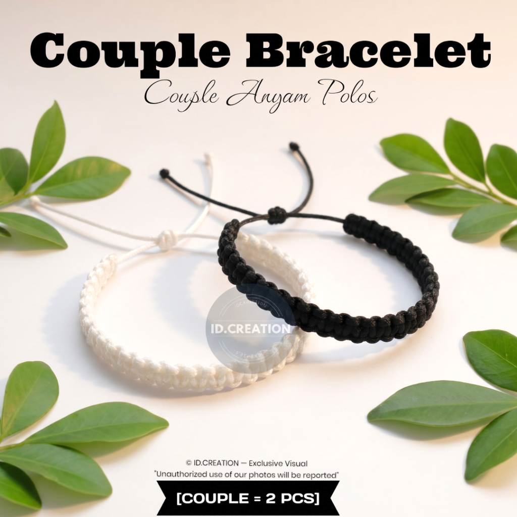 Gelang Couple Anyam Polos - Tali Korea 1mm Hitam Putih (2 Pcs)