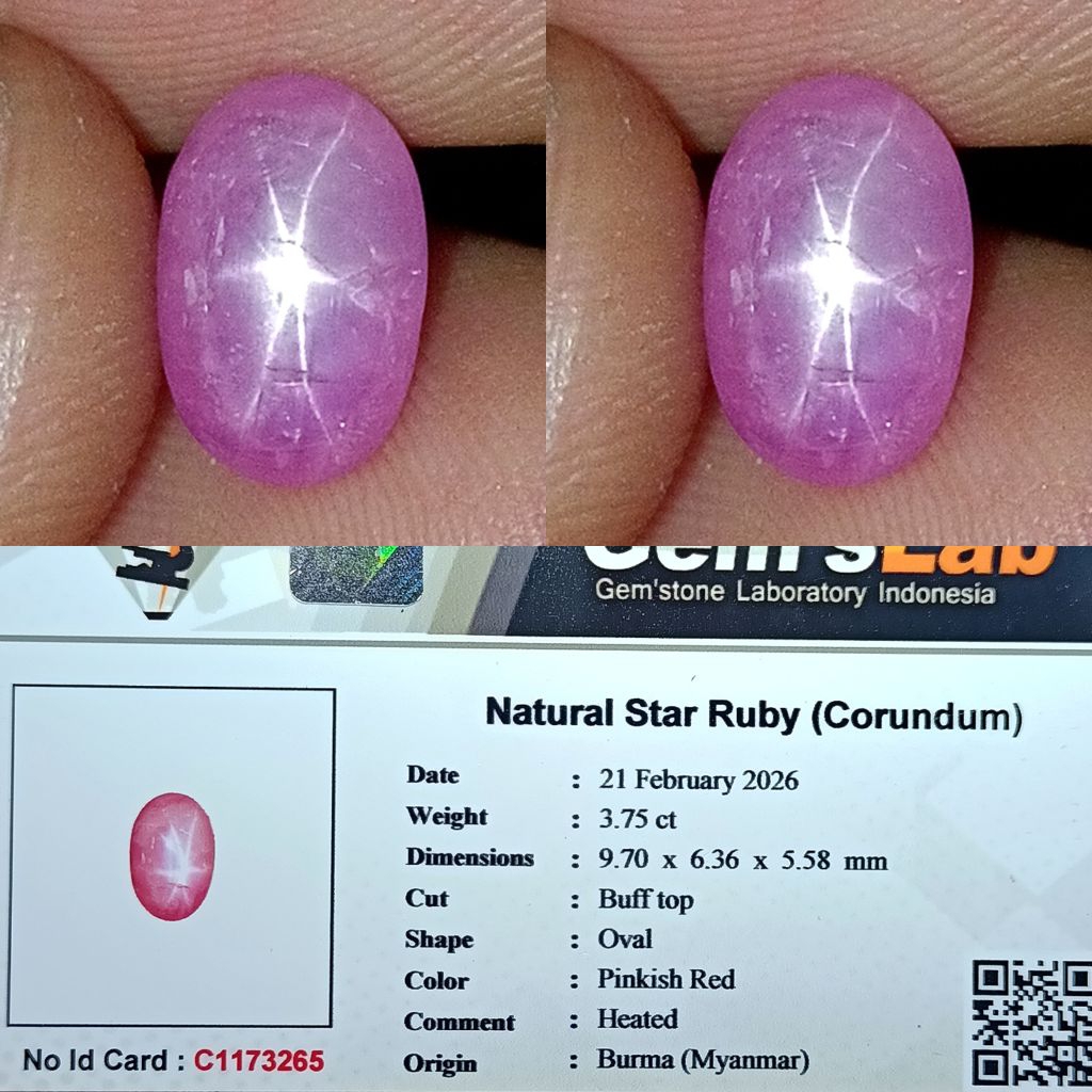 NATURAL STAR RUBY BURMA MYANMAR PINKISH RED MEMO GLI LAB