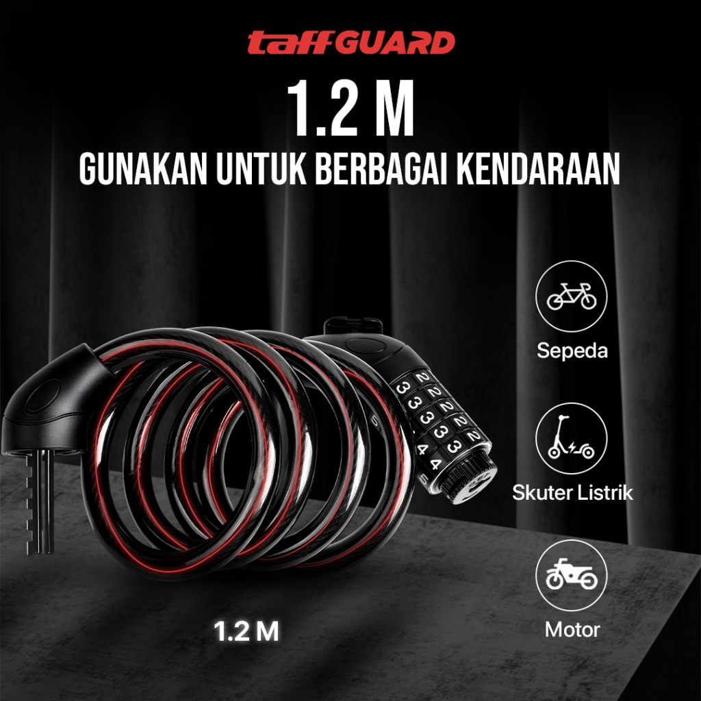 Gembok Kunci Kombinasi Anti Maling Keyless Tanpa Kunci buat Motor Pagar Sepeda Tali Baja Anti Potong