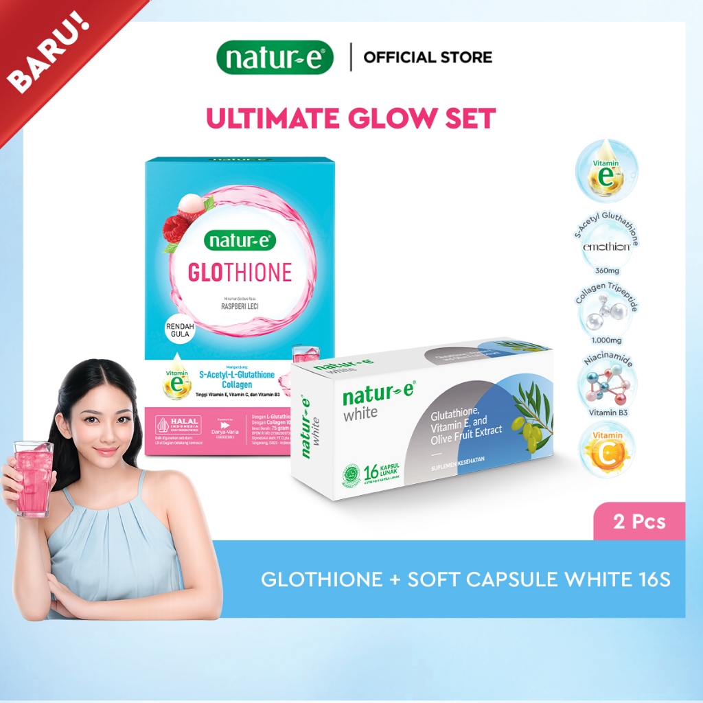 Natur-E Ultimate Glow SetSet (Natur-E GLOTHIONE Glutathione Next-Gen Brightening Berry Collagen Drin
