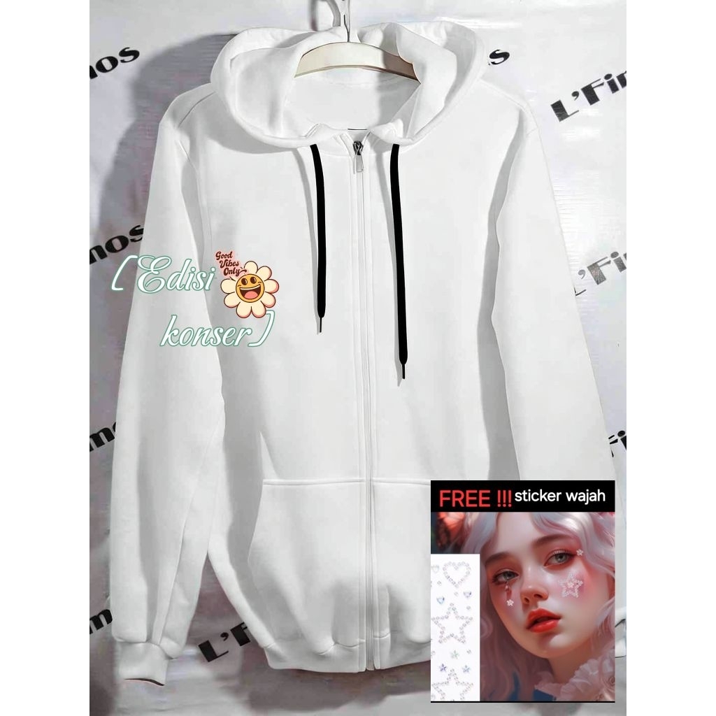 [EDISI KONSER] sweatshirt jaket HOODIE PUTIH jemper zipper sweater rompi polos jumper pria wanita un