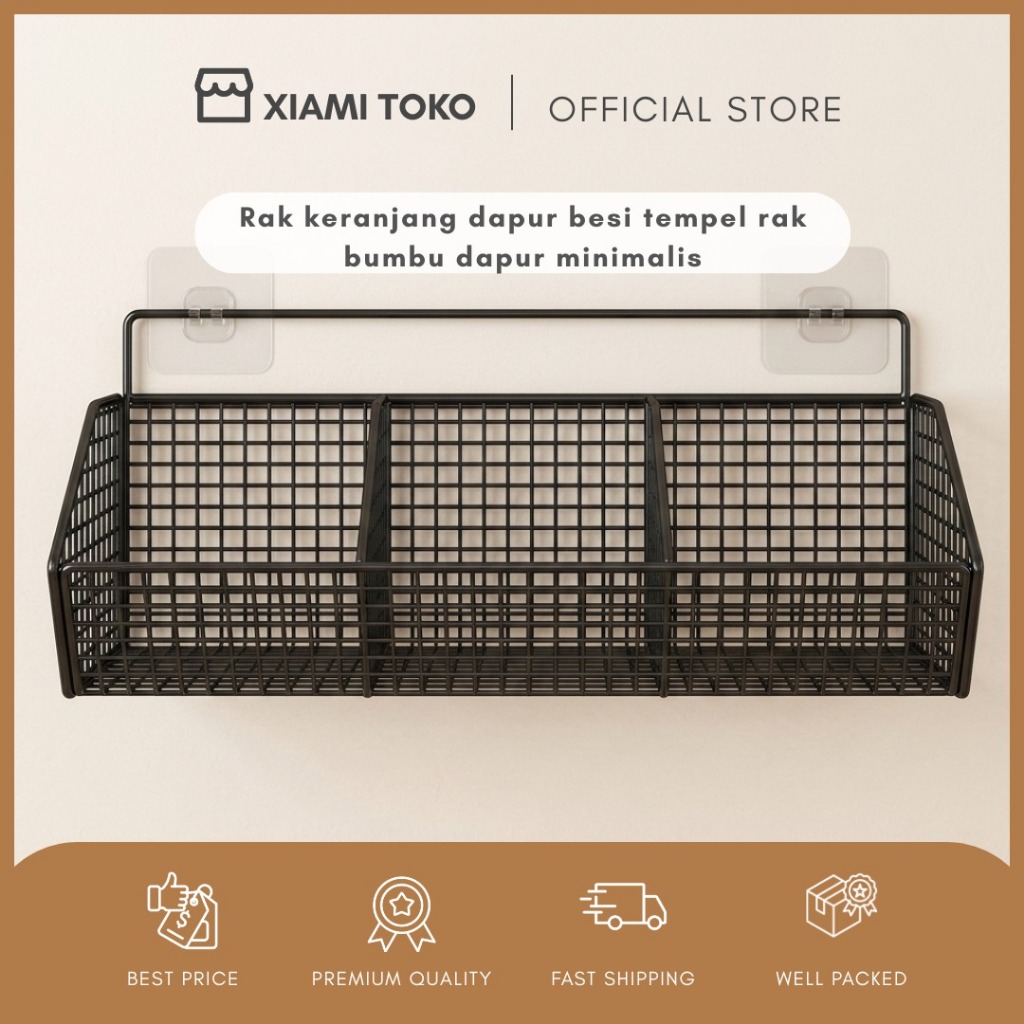 Rak Keranjang Dapur Besi Tempel Rak Bumbu Dapur Minimalis