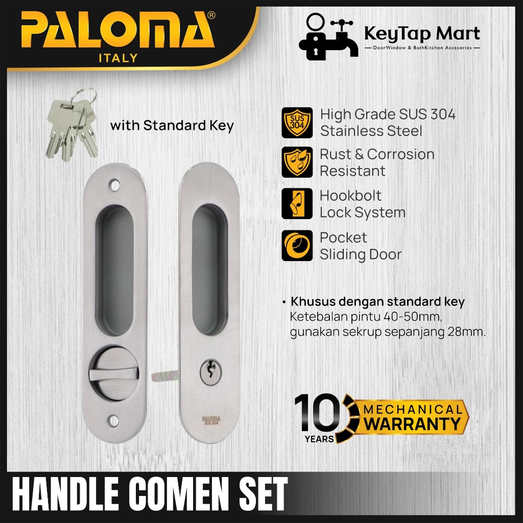 Handle Tanam Set PALOMA SDP 3111 Comen Pocket Door Toilet Kunci Pintu Kamar Mandi Sliding Geser Oval