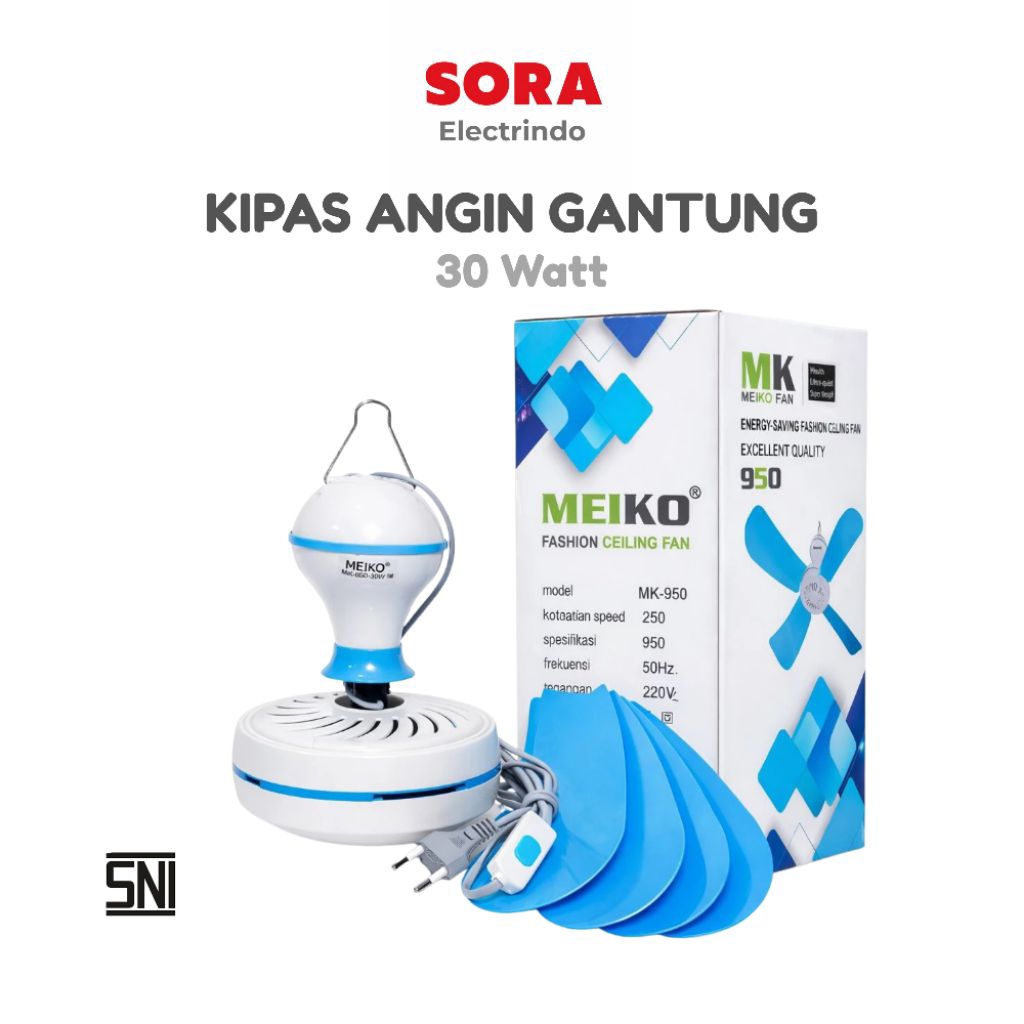 Kipas Angin Baling Baling Gantung Jumbo Besar 30 Watt 4 Baling/Pisau Meiko 950 30W Warna Biru Angin 