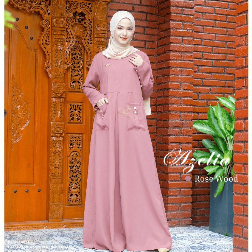 ADINA.ID - Azelia Dress Remaja Kekinian Gamis Wanita Long Dress Bahan Alexandria Torino Premium Busu