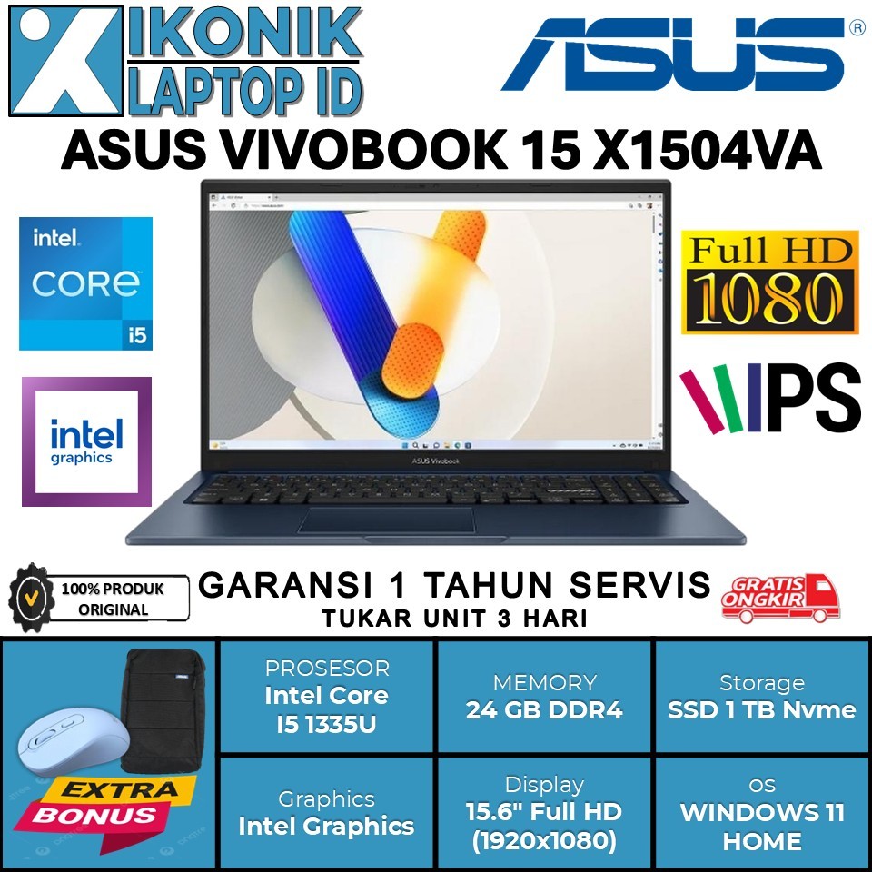 Laptop 15 Inch Asus Vivobook 15 Intel Core I5 Ram 24GB SSD 1TB 15.6" FHD IPS Windows 11 Home