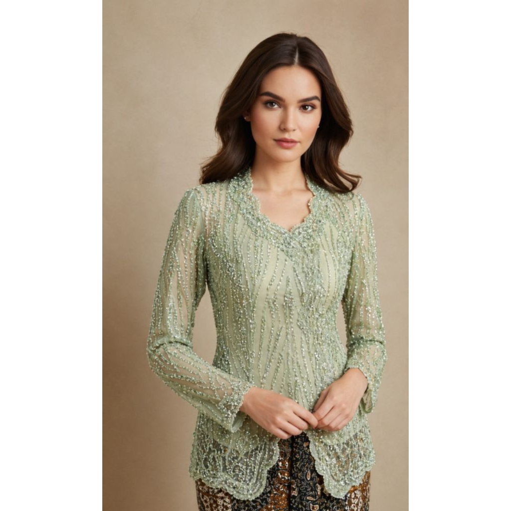 Kebaya Modern Tunangan Wisuda Hijau Sage Sabrina 383