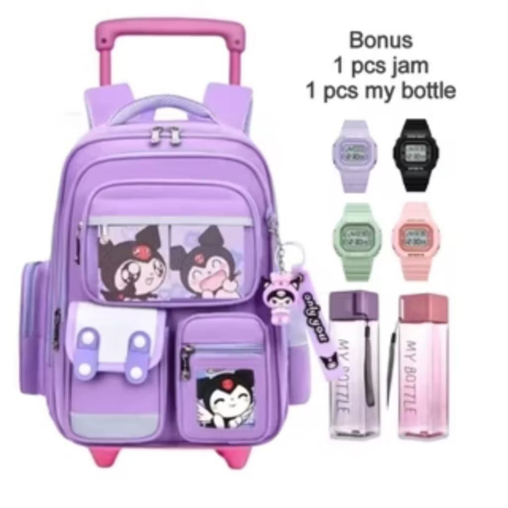 Tas Troli Tas Dorong Tas Koper Anak Perempuan SD Karakter SANRIO KUROMI CINNAMOROLL