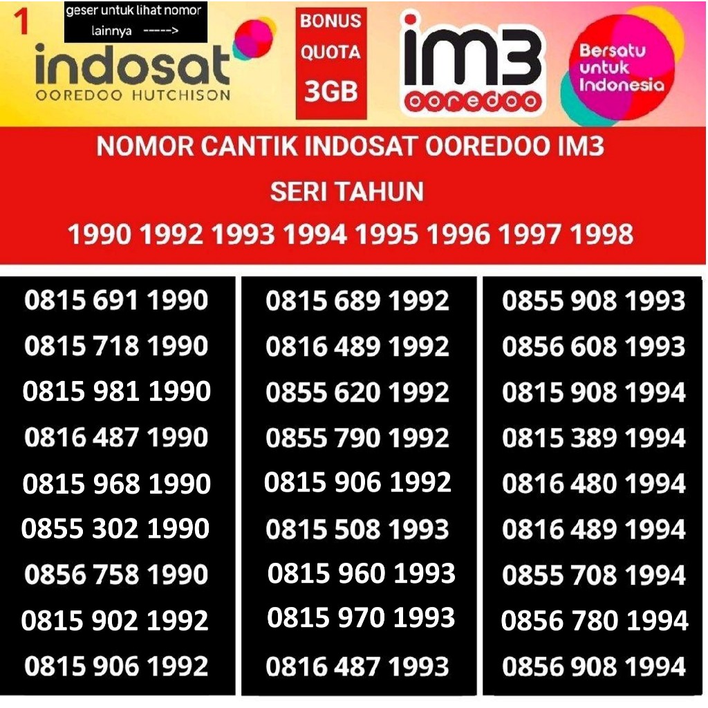nomer cantik indosat ooredoo 11 digit im3 4G 5G nomor kartu perdana tahun kelahiran 1990 1992 1993 1