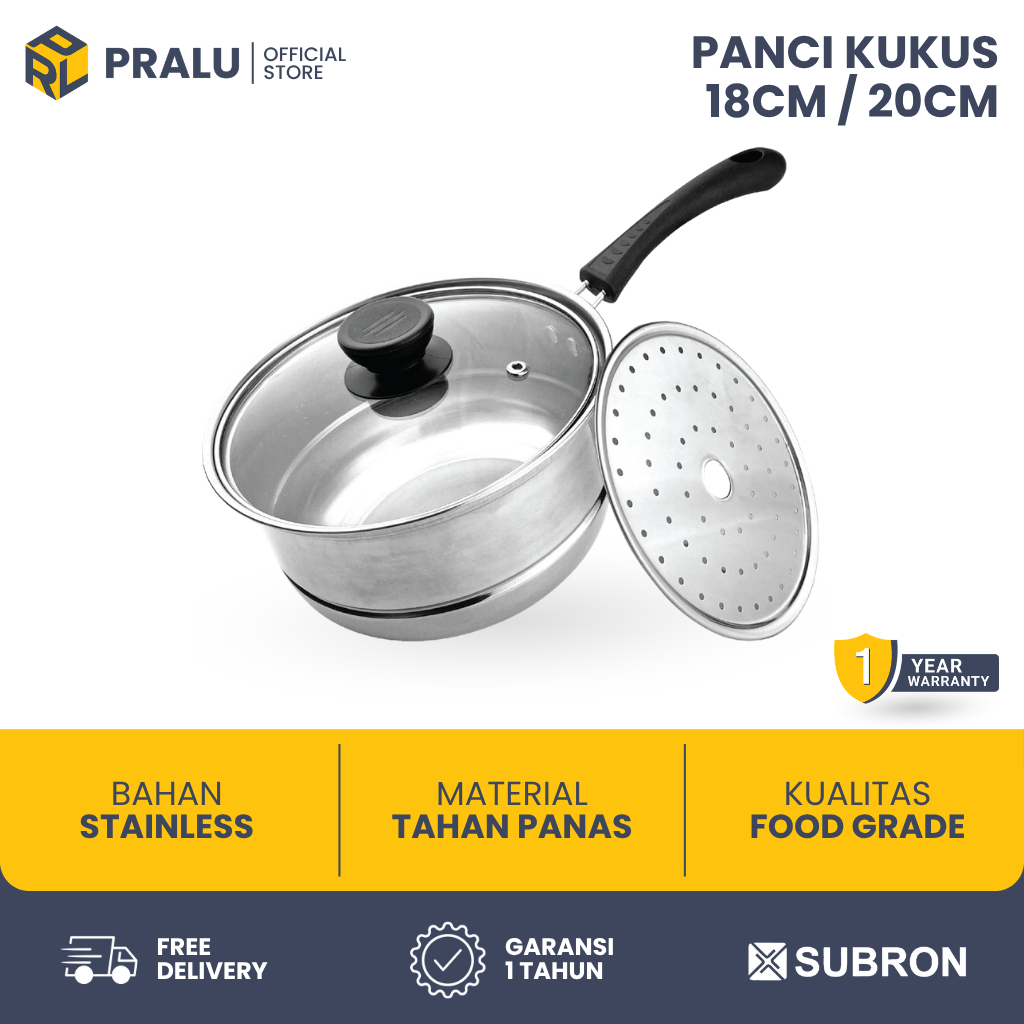 PRALU Subron Panci Kukus Ukuran 18cm 20cm Stainless Steel