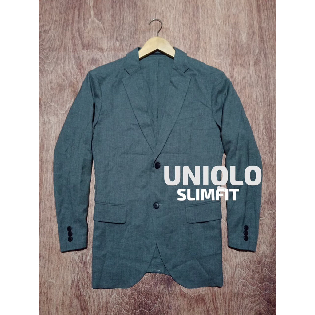 Uniqlo blazer casual slimfit bahan katun jatoh warna fresh second preloved
