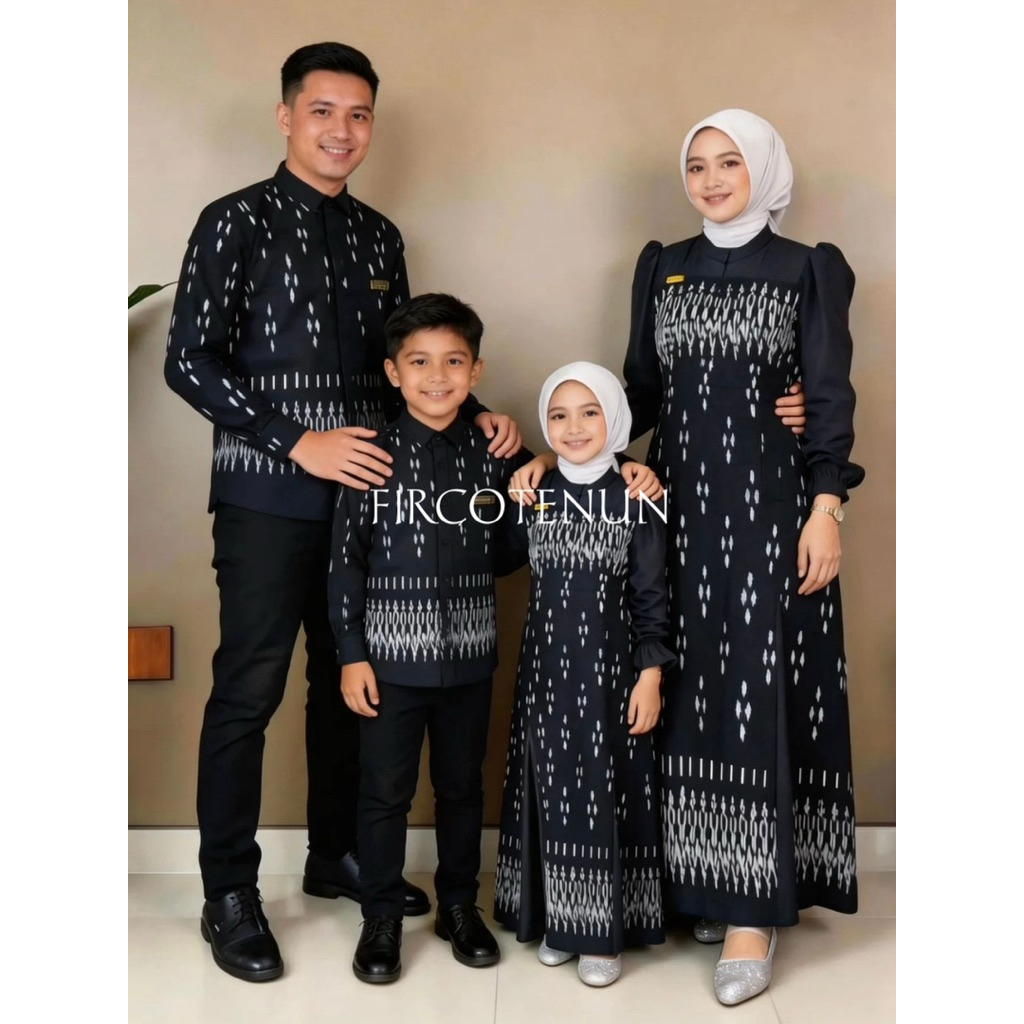 Couple Keluarga Tenun Kinanti Hitam - Sarimbit Keluarga Tenun - Kemeja Tenun Pria & Dress Tenun Wani