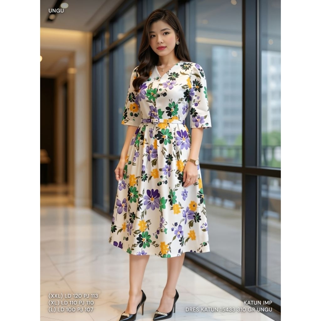 001 TOSC L ASD 15433 DRESS KATUN BUNGA NEW MOTIF / DRESS SIMPLE / DRESS GEREJA / DRESS JALAN / READY