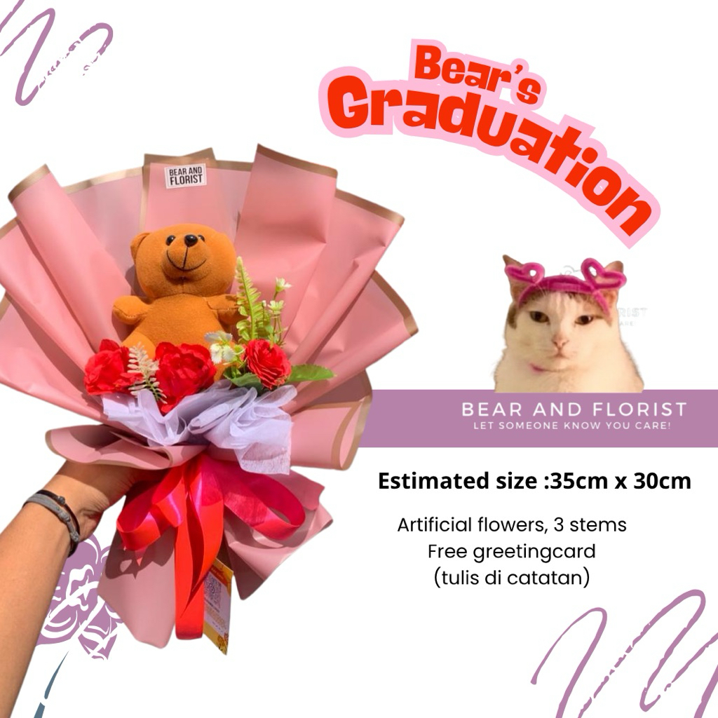 [ INSTANT JOGJA ] Buket Hemat Murah BUKET BUNGA GRADUASI TEDDY BEAR BLUE - HADIAH WISUDA BONEKA BERU