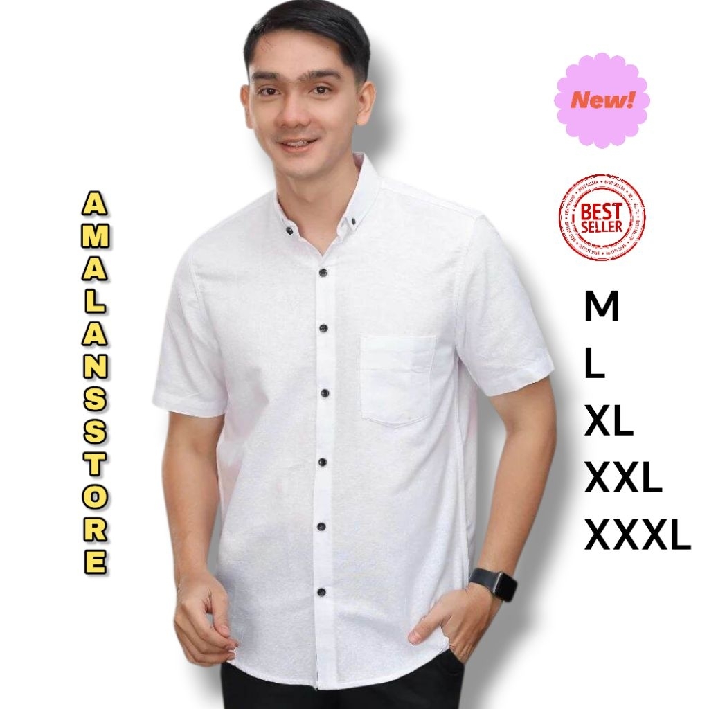 Baju Kemeja Polos Pria Lengan Pendek Jumbo Slimfit Premium Distro Atasan Hem Cowok Laki Hitam
