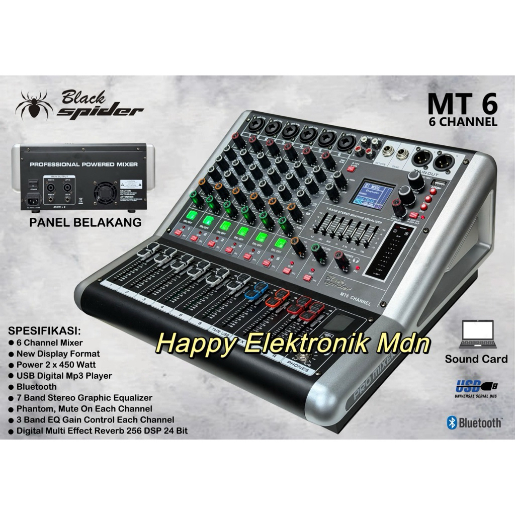 Black Spider Power Mixer 6 Ch Power Mixer BlackSpider MT6 Black spider Power mixer 256 Dsp