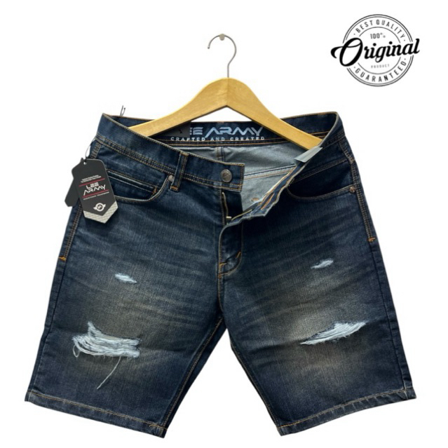 Lee Army // Celana Jeans Pendek Pria Original model Distro bahan Denim sobek tambal size 27-38