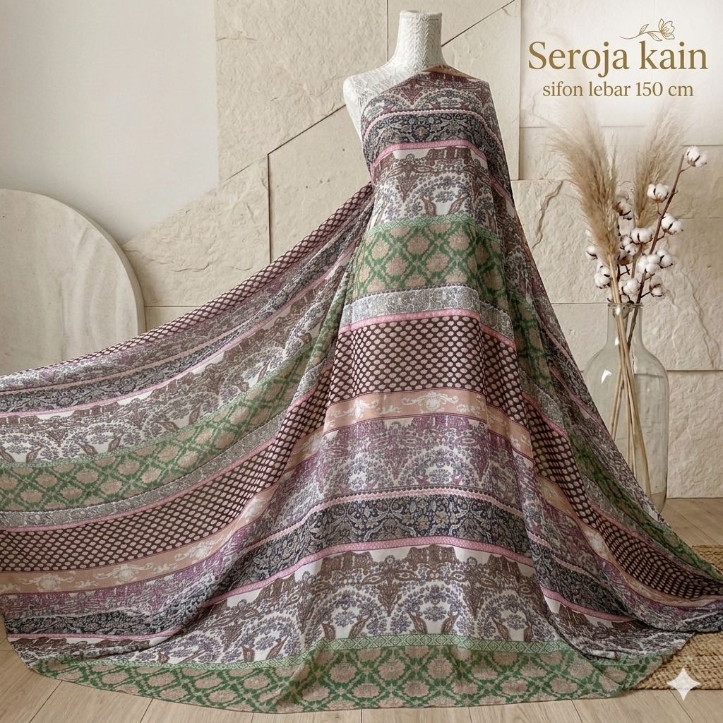 Kain Ceruty Sifon Motif Etnik - Lebar 150cm Jy