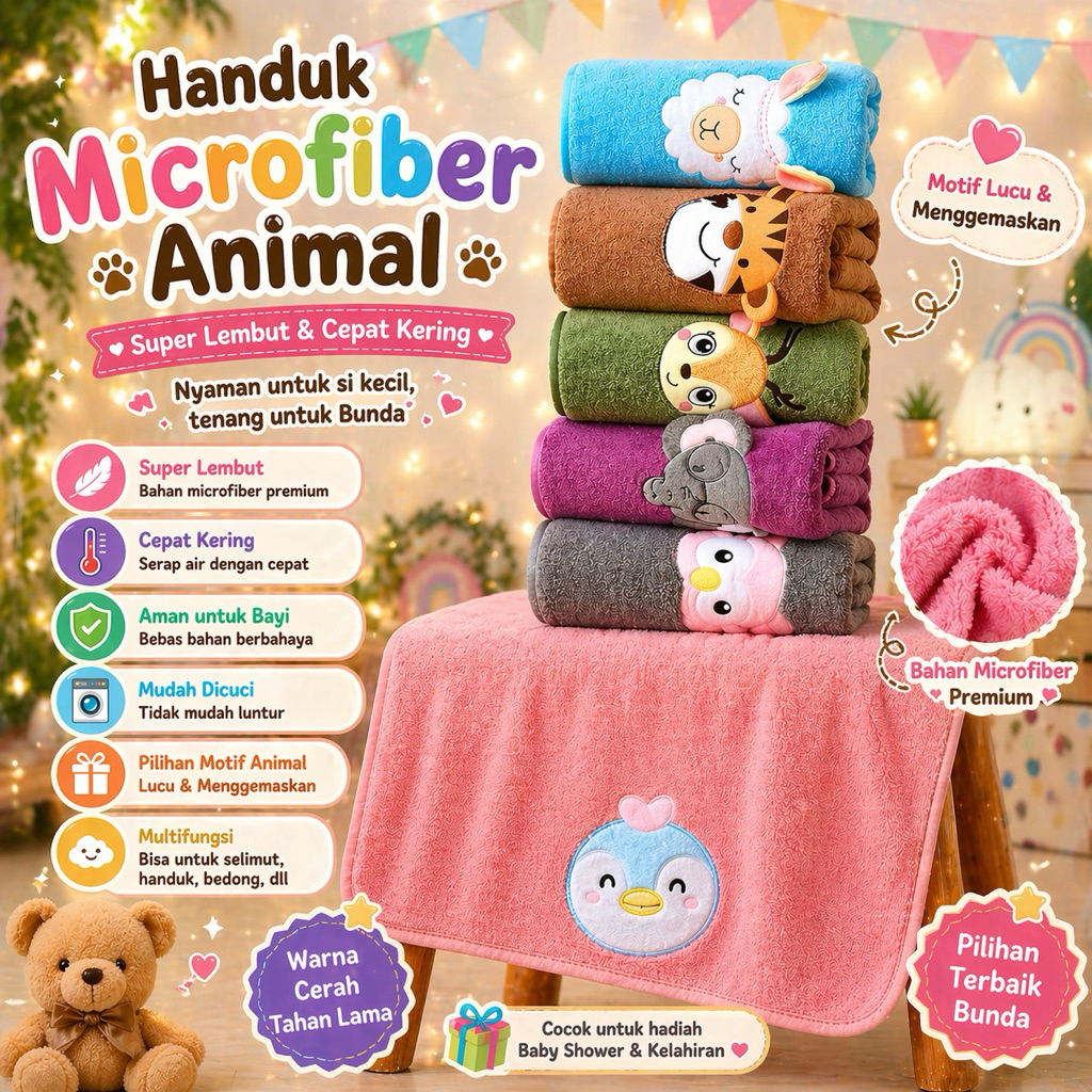Handuk Bayi Lembut Microfiber Model Boneka Terbaru  50x100 Handuk Karakter Anak Handuk Dewasa