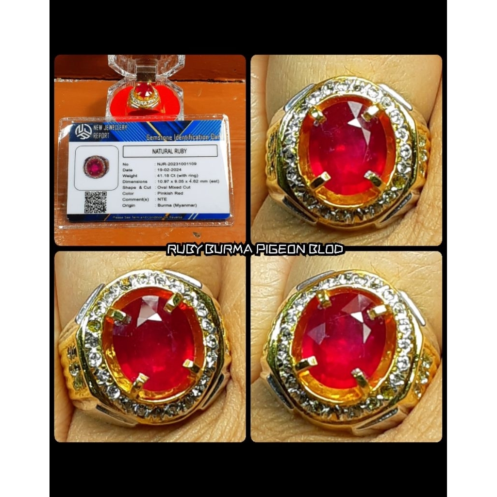 cincin merah ruby delima burma HQ + ring perak asli