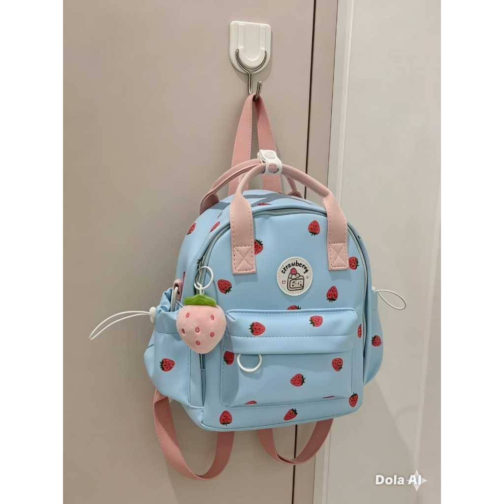 Tas ransel wanita model kekinian/Tas ransel motif strawberry/Tas Aesthetic