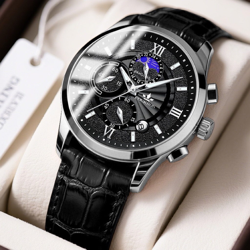 BINBOND Jam Tangan Pria Tali Kulit New Fashion Men Watch Luminous Hands Date F6028
