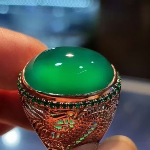 Natural Cincin Akik Bacan Gulau Ijo Botol Super Kristal Giwang Ring Perak
