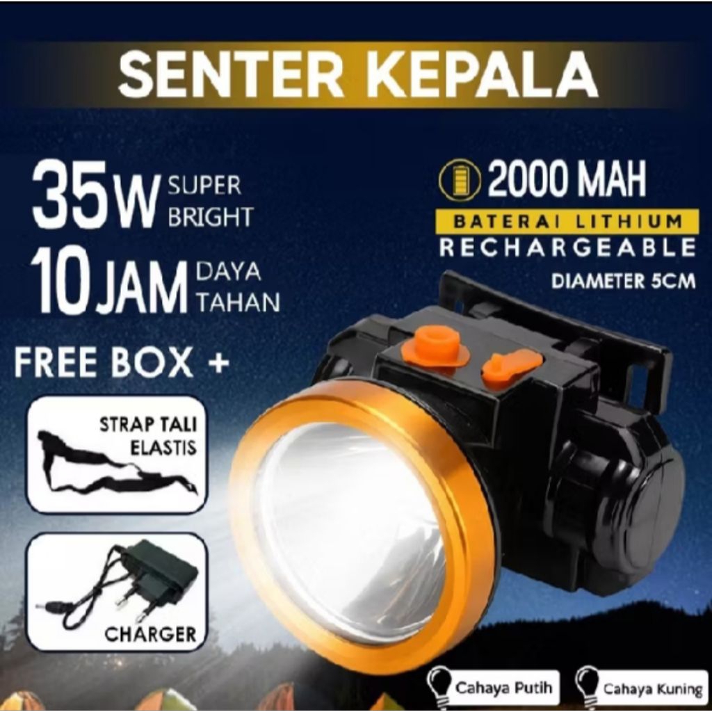 senter kepala cas super terang anti air