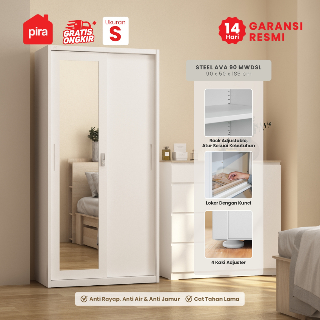 PIRA - STEEL AVA 90 MWDSL Lemari Pakaian Besi Sliding / Pintu Geser