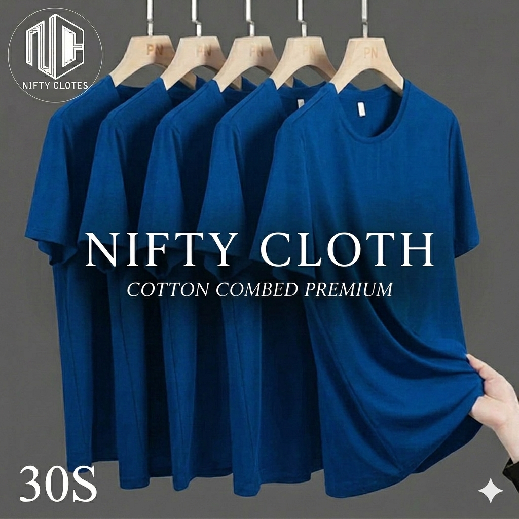 Niftycloth Kaos Polos Dewasa Lengan Pendek Biru Benhur/ Elektrik