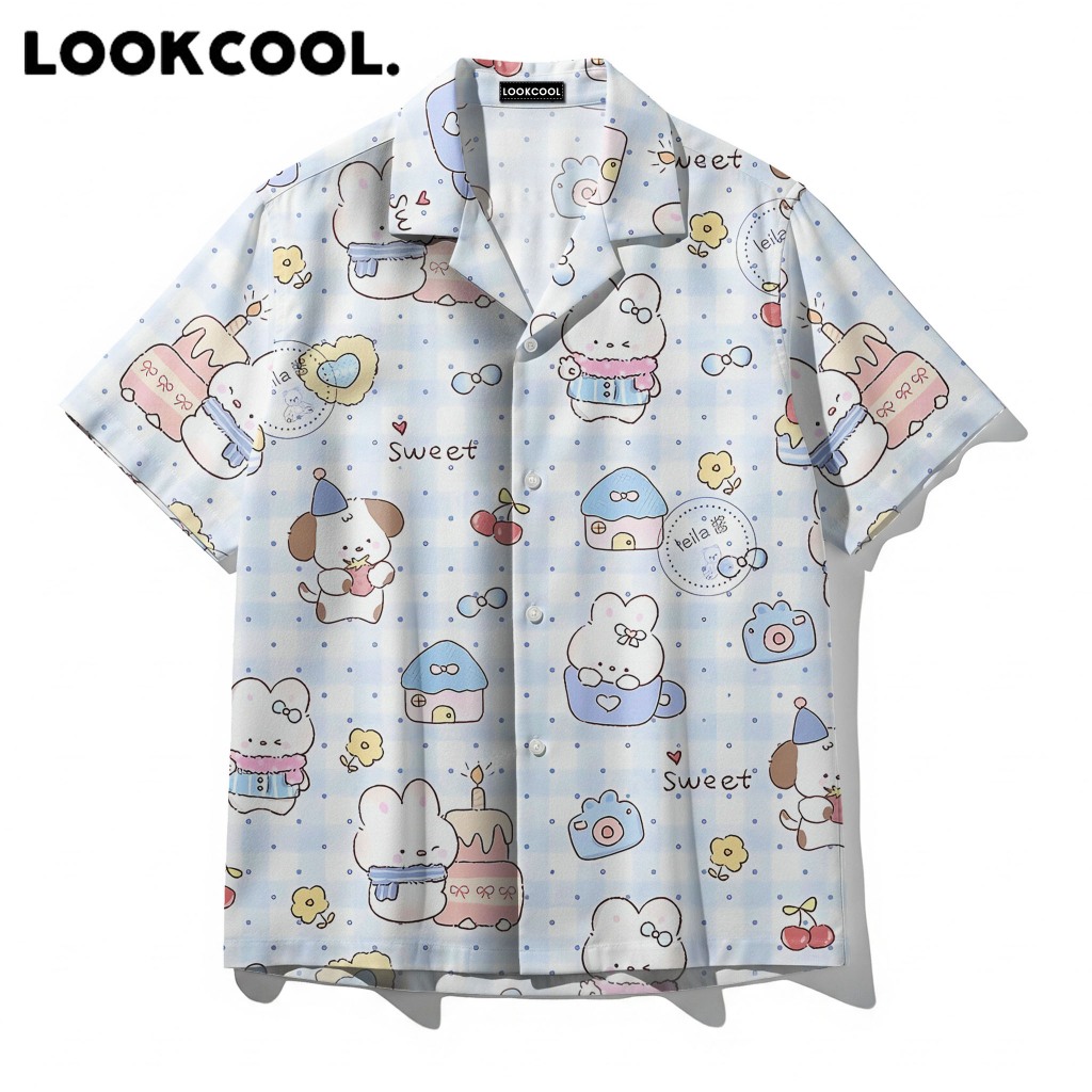 LOOKCOOL Kemeja Pria Full Print Motif Kartun Kelinci Lucu Premium Elegan