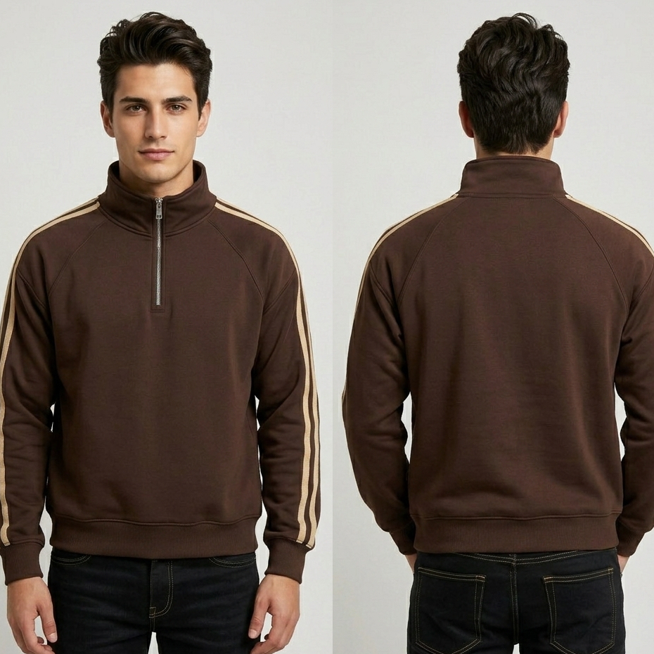 Sweater Rugby Unisex Polos Dark Coklat Kerah Resleting Pria Premium