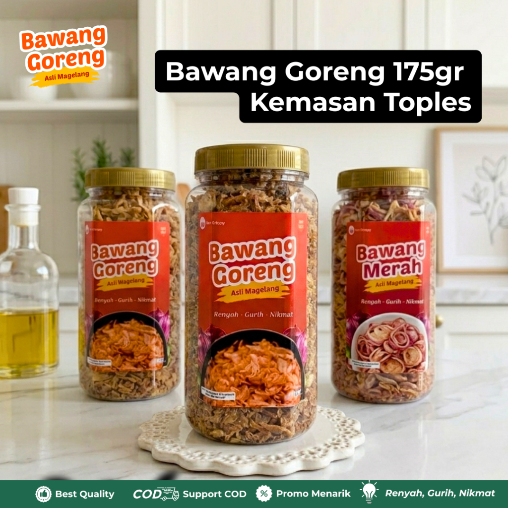 Bawang Goreng Toples 500ml - Bawang Goreng Renyah Gurih Asli 175gr Enak Bagor Crispy Bawang Goreng M