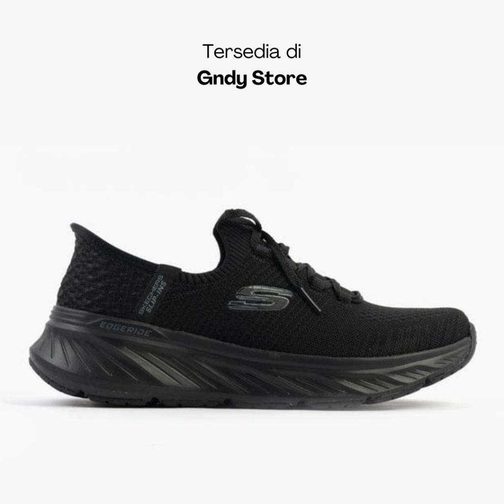 Sepatu Slip On Wanita Skechers Edgeride Impression 150470/BBK Full Black Women