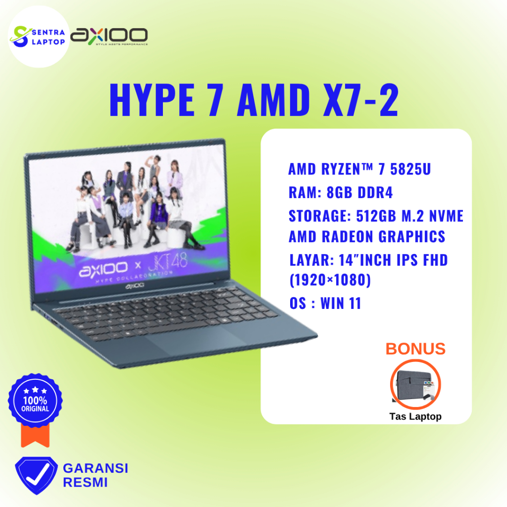 Axioo Laptop Hype 7 AMD X7-2 Ryzen 7 5825U 16GB 512GB 14FHD Win11