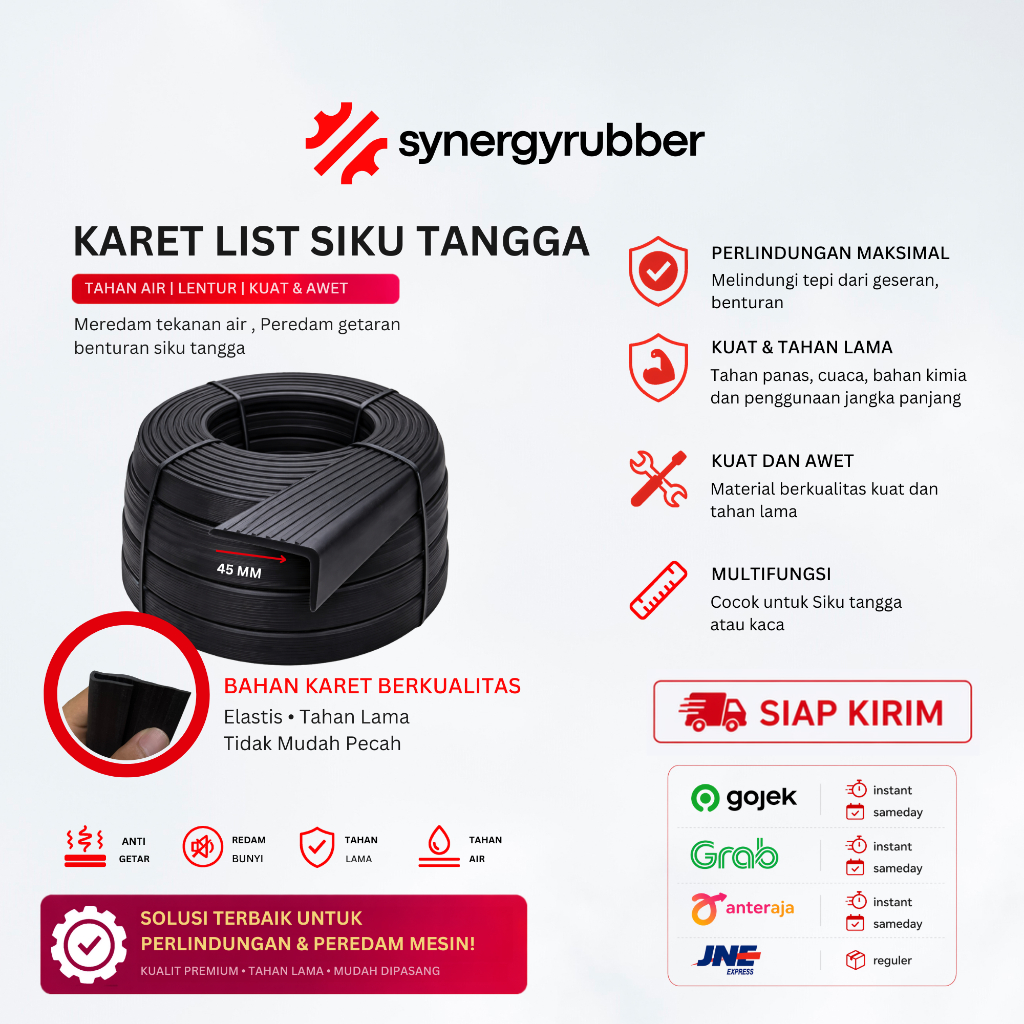 Karet List Siku Tangga Ukuran 45mm | Hitam