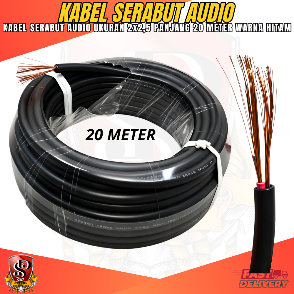 Kabel Audio 2x2,5 Serabut HITAM 20 METER / Kabel Fleksibel Serabut 2x2,5 Audio 20 METER HITAM Lentur