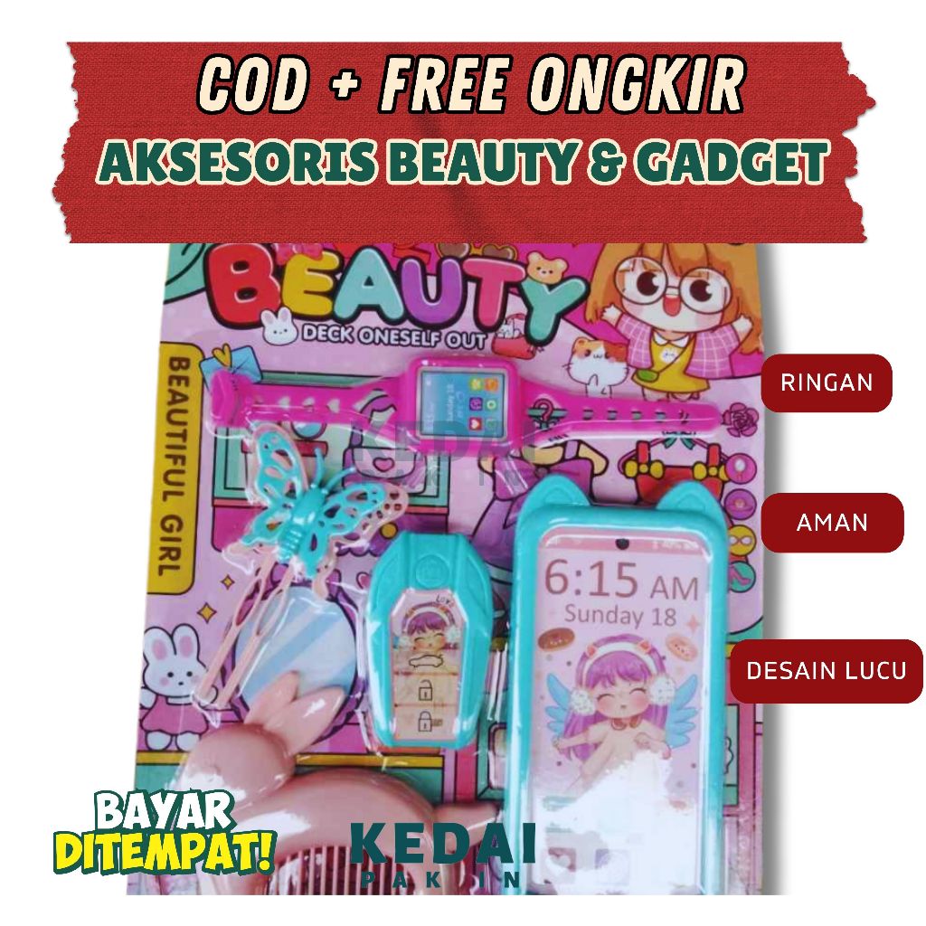 Mainan Beauty Set Anak Lengkap HP Mainan Jam Tangan Sisir Aksesoris Anak Perempuan Lucu