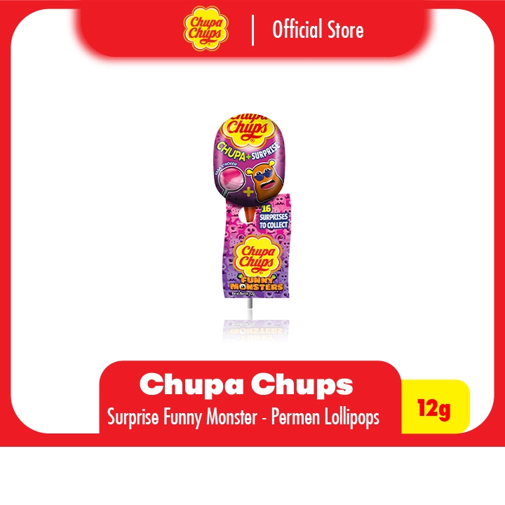Chupa Chups Lollipops Surprise Toys Funny Monster 12g - Permen Lolipop Rasa Stroberi