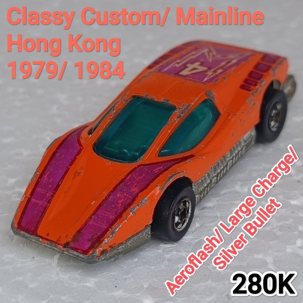 Diecast Vintage Hongkong Hot Wheels made in Hong Kong Aeroflash Large Charge Silver Bullet Orange Lo