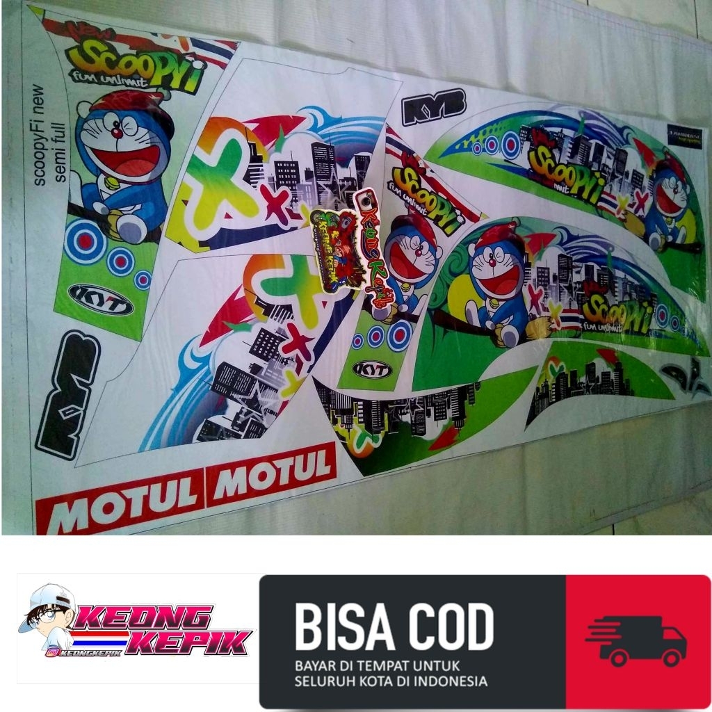(BISA COD) STRIPING STIKER LIS VARIASI MOTOR HONDA NEW SCOOPY 2017-2020 FULL BODY MOTIF KARTUN DORAE