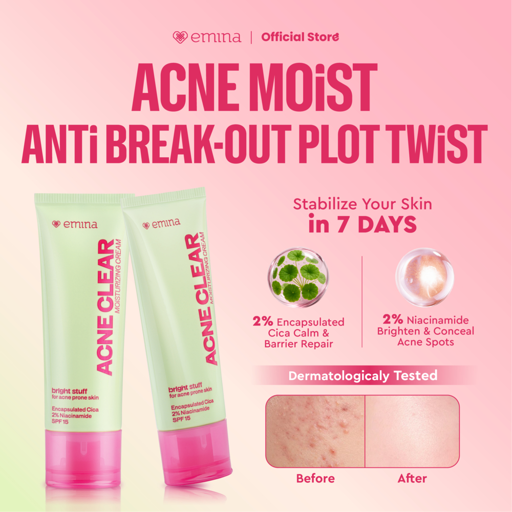 Emina Acne Clear Moisturizing Cream 20 ml - 2 Pcs - Pelembab Wajah Untuk Kulit Mudah Berjerawat, Men