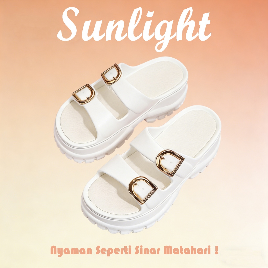 Sunlight Sandal Selop Sandal Wanita Platform Terbaru Sandal Kancing Emas Elegan Model Super Lembut H