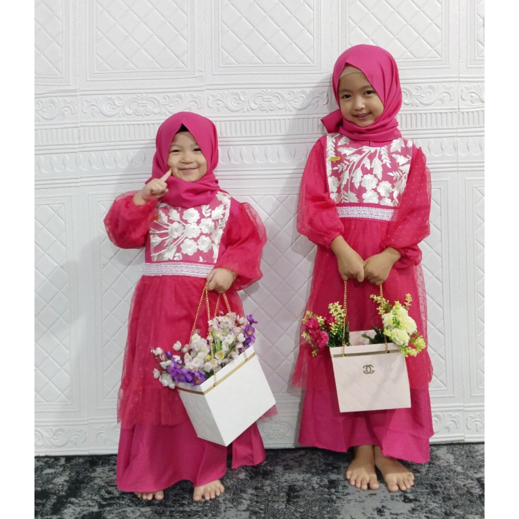 Gamis Anak Perempuan Mewah Brukat Tile Doty Renda Lebaran Pesta  anak 1-12 tahun Set Hijab