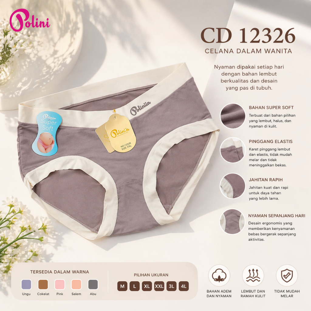 POLINI Celana Dalam Wanita Premium High Quality Pakaian Dalam Wanita Super Soft Polini 12326